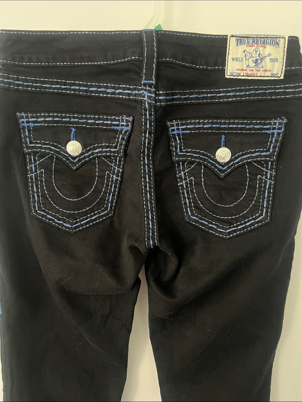 True Religion Black Jeans with Blue Contrast Stitching